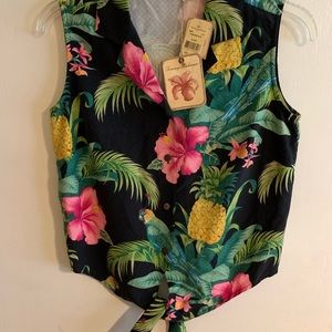 Tommy Bahama NWT 100% silk tie front top size 4